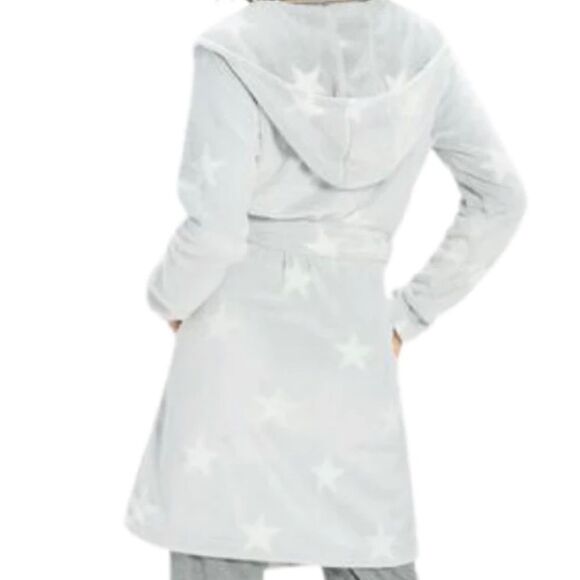 Ugg Grey/White Stars Cozy Fleece Miranda Cozy Fleece Hoodie Belted Wrap Robe NWT - Picture 5 of 17